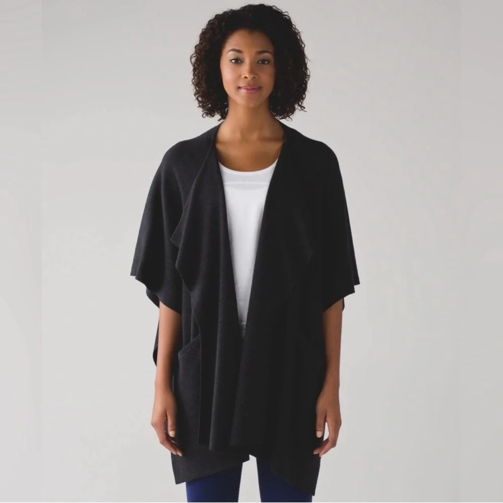 Lululemon Cashmere Blend After Asana Wrap Cardigan in Heathered Black